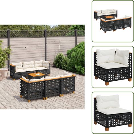 Salon de jardin 7 pcs avec coussins noir résine tressée - Ensemble Salon De Jardin - Canapé Extérieur - Meuble De Jardin - Résine Tressée - Rotin Synthétique (1/5)