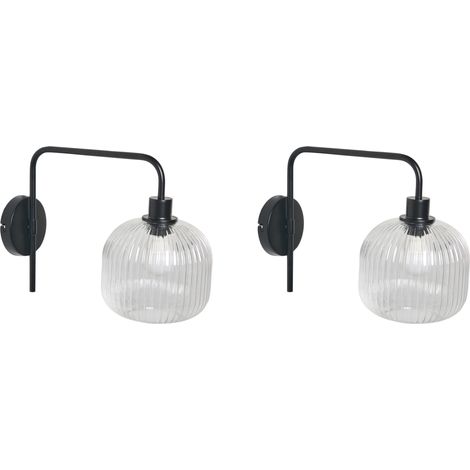 Conjunto de 2 lámparas de pared industrial moderno luz ambiental pantalla de vidrio tipo tambor base de hierro sala de estar negro Comapala