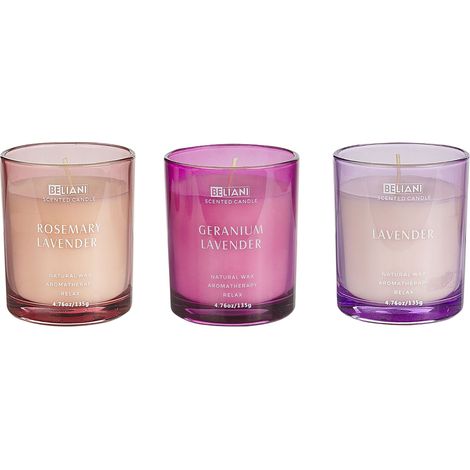 Set di 3 candele profumate 100% cera di soia stoppino di cotone vetro fragranza naturale fresca Lavanda, Rosmarino Lavanda,Geranio Lavanda Sheer Joy