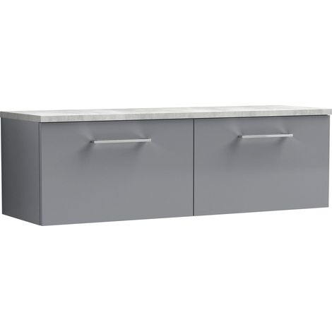 Balterley Bramshall 1200mm Wall Hung 2 Drawer Vanity Unit & Laminate Worktop Spacious Contemporary Bathroom Storage - Satin Grey