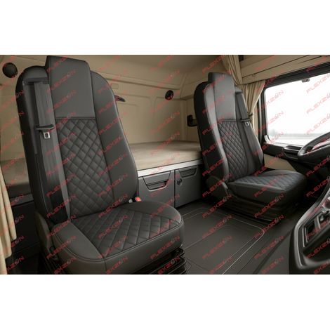 Komplettset 1+1 Sitzbezüge aus Kunstleder für MERCEDES ACTROS MP4 EURO 6 2015–2021 – schwarz