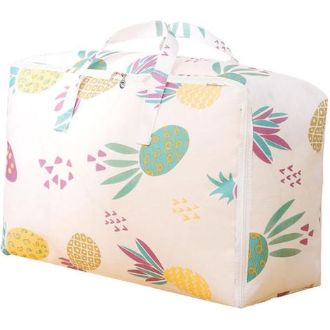 Sac de rangement respirant pour couettes avec fermeture éclair, en tissu non tissé anti-déformation, pour couvertures et t-shirts - XL Ananas