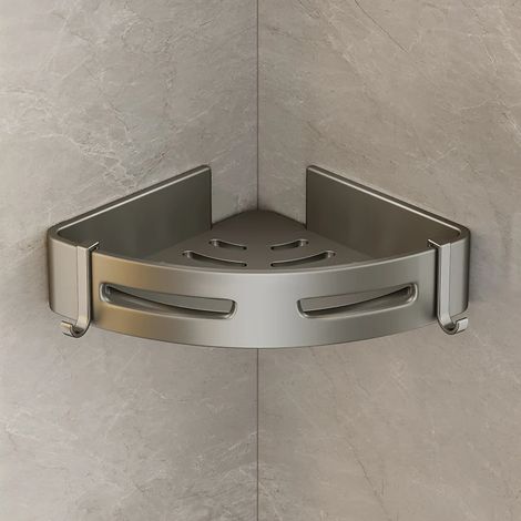 Étagère d'angle murale en aluminium gris pour salle de bain, panier triangulaire, rangement pour douche. (1/5)