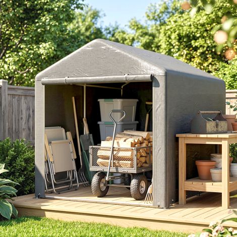 Abri de jardin tente de stockage imperméable abri moto porte enroulable fermeture éclair, 160 x 218 x 172 cm, gris clair (1/5)