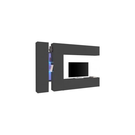 Parete Attrezzata Moderna per Soggiorno 280x30x180cm - ECHO - Colore: antracite opaco
