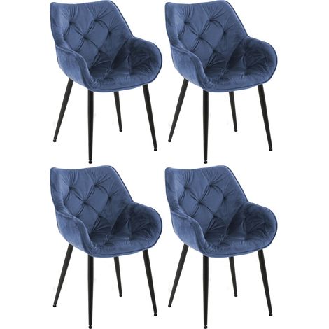 Conjunto de 4 sillas de comedor con costuras decorativas en terciopelo azul y patas de metal negro 100007568 (1/5)