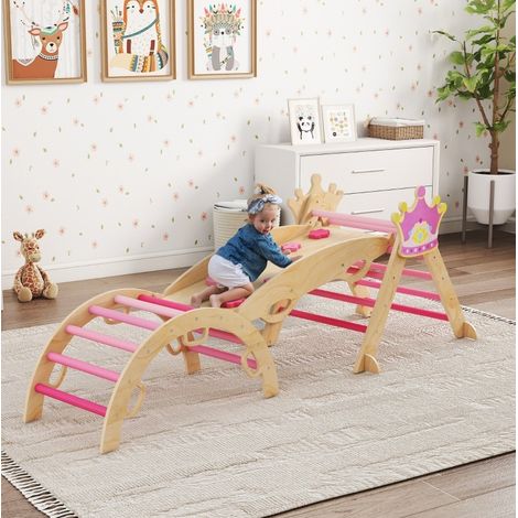 Struttura da arrampicata da interni 8-in-1 per bambini, design principessa, legno rosa OKMYHOME (1/5)