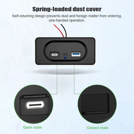 Ortviai Prise USB 12 V Double Port avec Capuchon pour Voiture, Camping-Car, Bateau – Charge Rapide PD & QC