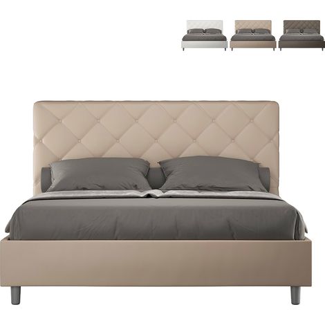 Letto matrimoniale con rete imbottito 160x200 similpelle tortora Priya (1/5)