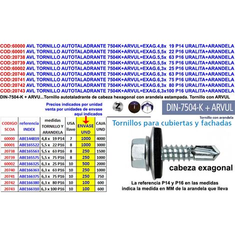AVL 7504K Vite Autoperforante con Arvulexag 4.8x19 P14 Uralit