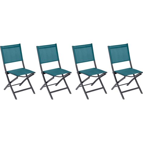 Hesperide – Lot de 4 chaises de jardin pliantes en aluminium traité époxy – Couleur bleu canard et graphite – Hauteur 90 cm, poids 2.8 kg (1/5)