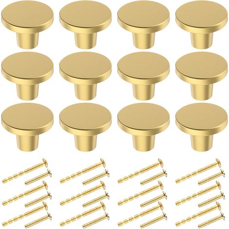 CCYKXA Türknöpfe, runde Schrankknöpfe aus Messing, 20 × 25 mm, Vintage-Gold-Möbelgriffe für Kommoden, Kleiderschränke, Möbel, Schranktüren mit verschiedenen Schrauben (12, Gold)