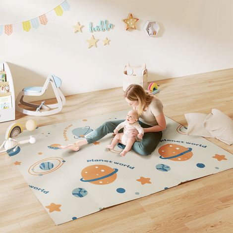 Astronaute et planète - Tapis de jeu pour bébé, tapis de rampe pliable double face pour enfants, réversible et imperméable