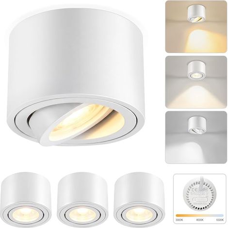 GBLY Confezione da 4 Farello LED da Superficie Dimmerabile Bianco Ø80x50mm Extra Piatto Orientabile 30° 3CCT 4W Lampada Superficie 3000K 4000K 6500K Plafoniera da Soffitto Alluminio LED Farello Superf (1/5)