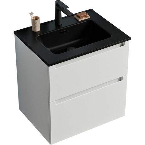 BERNSTEIN - mobili da bagno sospeso, mobili per bacino nero con 2 cassetti - 5 anni di garanzia - 64x61x47cm - Matt White - Vireo	Bianco opaco