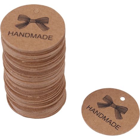 100 étiquettes suspendues marron faites main pour cadeaux de mariage, desserts, bijoux et prix (1/5)