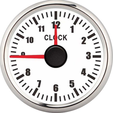 Compteur horaire universel 5 cm (0-12 heures) avec affichage rétroéclairé rouge, 12 V/24 V, pour voiture, bateau ou yacht. Cadran blanc et cadre argenté.