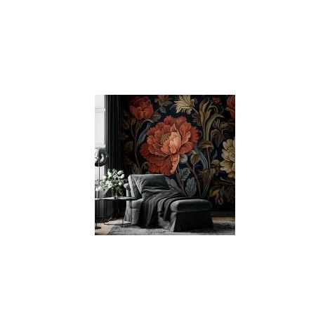 Carta da parati fotografica - Grandi fiori da arazzo, motivo floreale retrò in stile kilim / Grandi fiori da arazzo in stile retrò