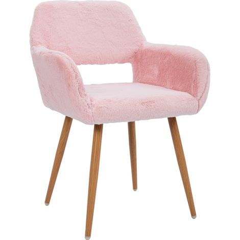 Chaise de salle à manger HengMing en simili fourrure, fauteuil d'appoint rétro scandinave avec piètement en métal verni pour espace repas (1/5)