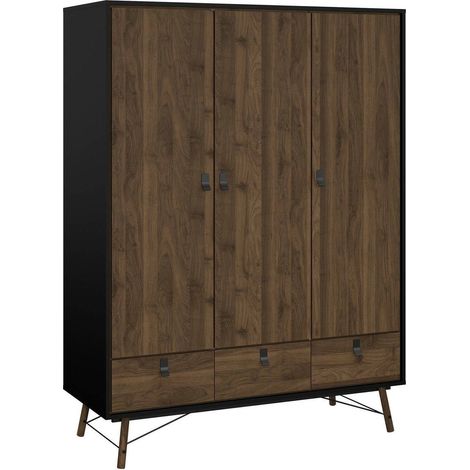 Armoire 3 Portes Virgil, Penderie Chambre, 4 Étagères, 60,1x150,2 cm Noyer Marron