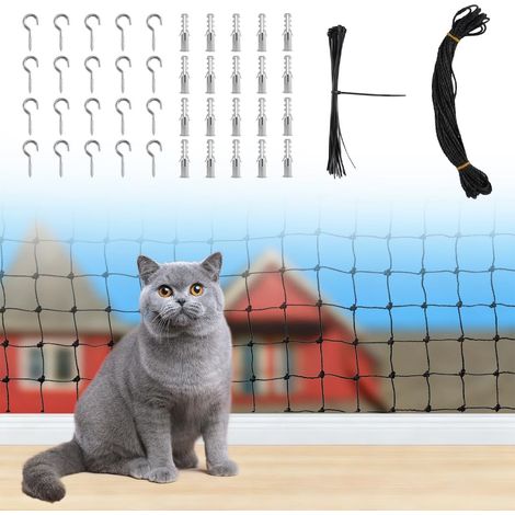 Rete di sicurezza per gatti in nylon, rete rinforzata per gatti da balcone 4 x 4 m con corda di fissaggio da 15 m, rete di sicurezza resistente ai raggi UV e alle intemperie per balconi, terrazze e fi