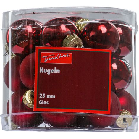 TrendLine Christbaumkugeln 24 Kugeln Ø 2,5 cm Glas Rot Weihnachtskugeln