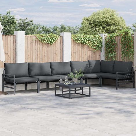 Ensemble canapé de jardin 6 places avec coussins, acier noir et table basse - PANGIVO (1/5)