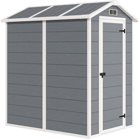 Abri à outils de jardin finition bois rayé avec sol, surface 2,1 m² porte et serrure toit en pente 131x186x198cm, couleur gris