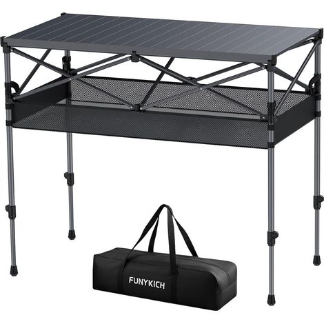 Table D'Extérieur/Camping Renforcée100x50cm (2 Hauteurs:70/87cm) En Aluminium Léger Avec Plateau MDF Épais Et Stable Capacité120kg Structure X Résistante Pour Barbecue,Pique-Nique,Jardin,noir (1/5)