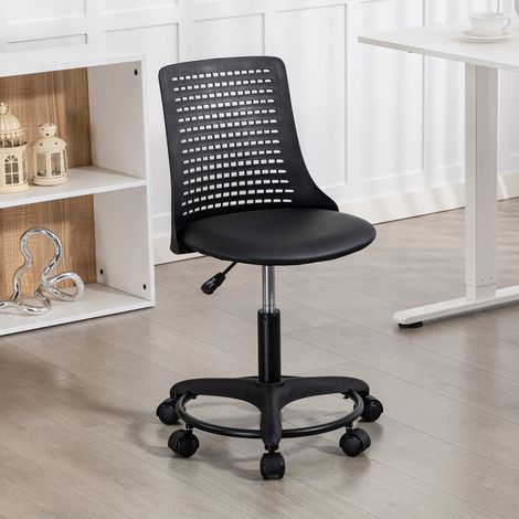Silla de Escritorio sin Brazos Silla de Oficina Giratoria con Respaldo Hueco Altura Ajustable Negro (1/5)