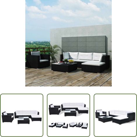 vidaXL Rattan -  6-tlg. Garten-Lounge-Set mit Auflagen Poly Rattan Schwarz (1/5)