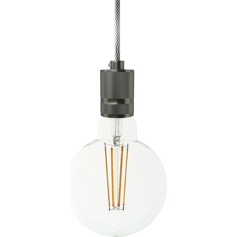 creative cables - Lampada a sospensione Made in Italy completa di cavo tessile e portalampada in alluminio zigrinato
