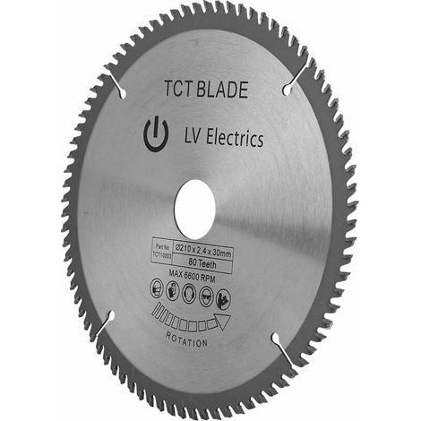 Circular Saw Blades - 210mm x 30mm for Metal, Stone, Glass, Cordless Cutting, Disc, 80T Teeth (1/5)