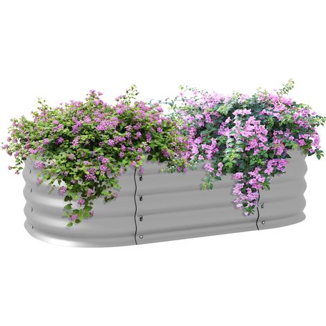 Modulares Hochbeet aus verzinktem Stahl, wetterfest, mit belüftetem Boden, 105 x 62 x 30 cm, Metallic-Grau