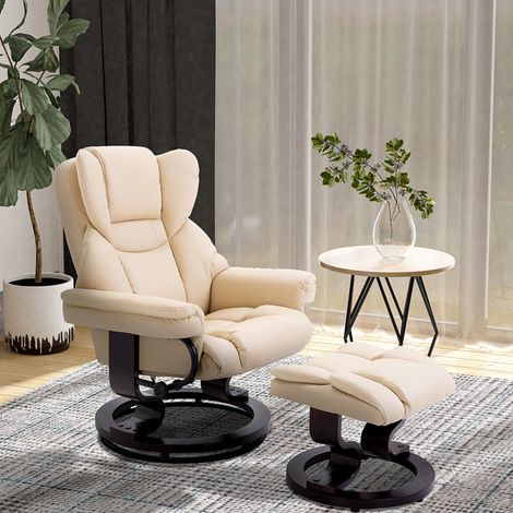 Sillón relax giratorio con reposapiés de polipiel color crema (1/5)
