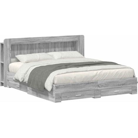 Telaio del letto con storage Sonoma grigio 200 x 200 cm vidaXL (1/5)