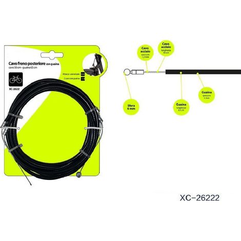 Trade Shop - Kit 2 Pezzi Cavo Freno Posteriore Con Guaina Universale Per Bicicletta Xc-2622 -