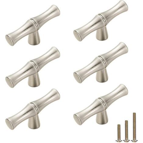 Ensemble de 6 poignées de meuble en alliage de zinc massif avec motif nœud de bambou — Quincaillerie décorative pour tiroirs de commode, armoires, portes de penderie, etc. (Un trou, argenté) (1/5)