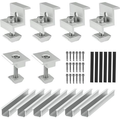 Kit de montage de panneaux solaires, support de montage de panneaux solaires, 6 rails en aluminium et 6 colliers pour kit de montage PV de 30 mm et 35 mm de hauteur (1/5)
