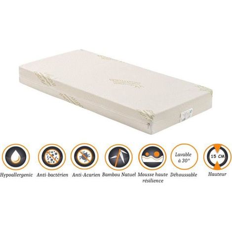 Matelas bébé 60x120cm - 15cm hauteur - Déhoussable - Housse lavable 30° - Confort optimal - Usage quotidien - Mousse ferme (1/4)