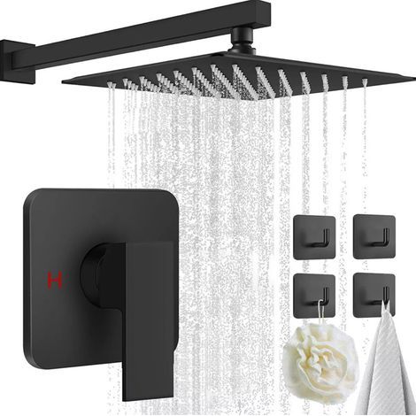 Colonne de Douche Thermostatique à Encastrer Kit de Douche Encastré avec Pommeau Grande Pluie Ensemble de Douche Encastrable Corps en Laiton Black (1/2)