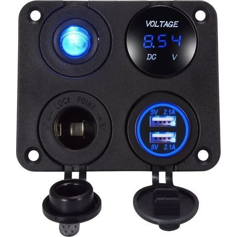 Chargeur USB de voiture 4 en 1 pour touristes, 4,pipeline, voltmètre, 12V, interrupteur marche-arrêt, bateau, marine, montres, camion, camping-car, véhicules (1/5)