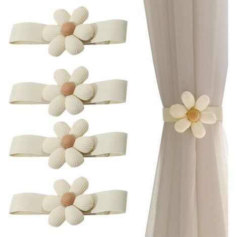 4 Pièces Embrasse pour Rideaux, Créatif Fleur Attache Rideau Corde Élastique, Attache Rideaux pour La Maison, Le Bureau Décoration,Beige