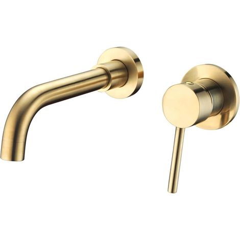 Brushed Gold Wall Mounted Bathroom Faucet, Single Handle with Raw Brass Faucet