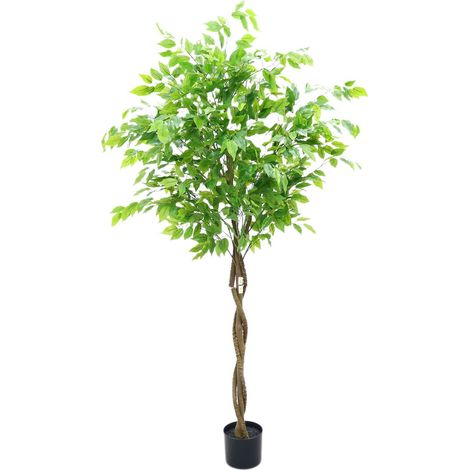 160 cm Ficus Artificiel, Plante artificielle grande taille avec troncs réalistes et feuilles de soie, Résistant aux UV, Pour l'intérieur et l'extérieur, Idéal pour le salon, le balcon (1/5)