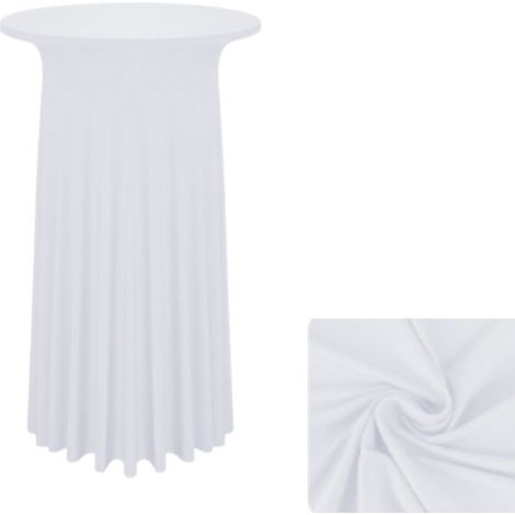 Mantel de pata alta elástico para mesa de bar, con faldón, 80 x 110 cm, ideal para fiestas, bodas, banquetes, etc., color blanco (1/5)