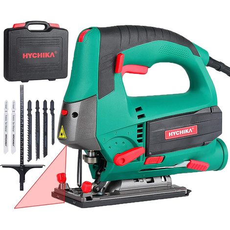 Jigsaw, HYCHIKA 800W Max Cutting Depth 110mm for Wood, 800-3000SPM Electric Jigsaw with Laser, 6 Variable Speeds