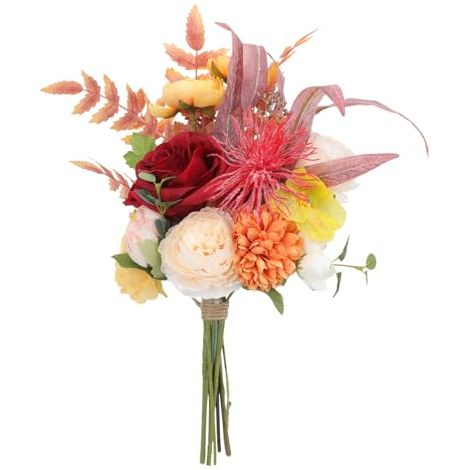 1botte Bouquet de Fleurs Artificielles Orange Décoratives Ornement pour Mariage et Fête Centre de Table DIY Arrangement Floral Romantique (1/5)