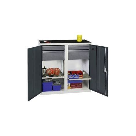 Stumpf Armoire à outils et matériel série 3000 gris clair / gris anthracite + 2 tiroirs 100 mm + 2 tiroirs 200 mm + 2 tablettes coulissantes - 3002371
