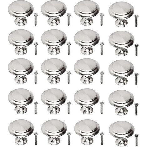 20 Stück 30 mm Edelstahl-Möbelgriffe, runde Knöpfe für Schubladen, Schränke und Kleiderschränke mit Schrauben (1/5)